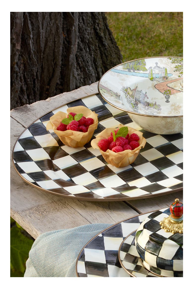 Courtly Check Large Enameled Steel Oval Platter, Alternate, color, BLACK/ WHITE