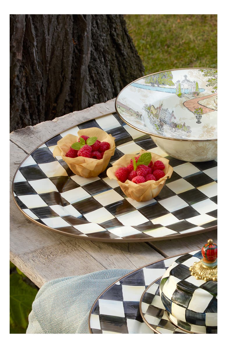 MACKENZIE CHILDS Courtly Check Large Enameled Steel Oval Platter, Alternate, color, Black/ White