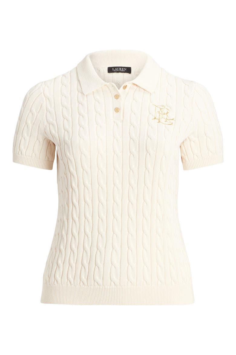 Embroidered Logo Cotton Polo Sweater, Alternate, color, MASCARPONE CREAM