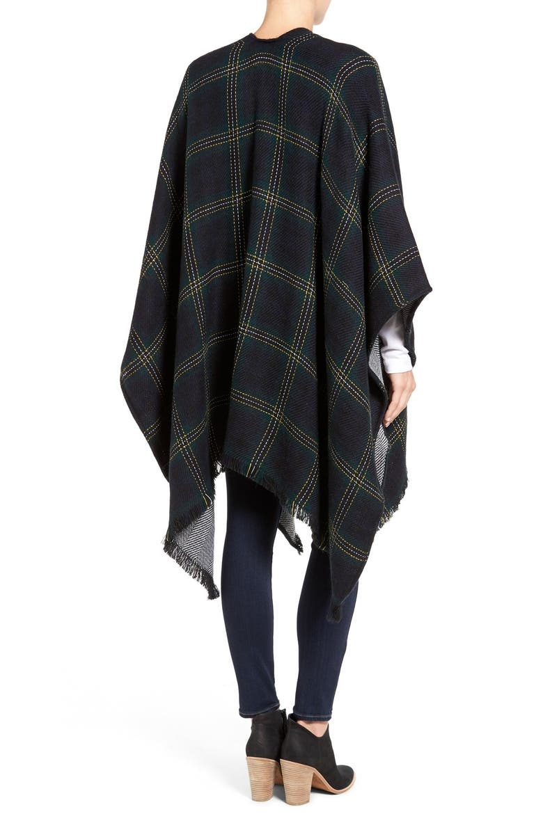Reversible Plaid & Herringbone Cape, Alternate, color, INK