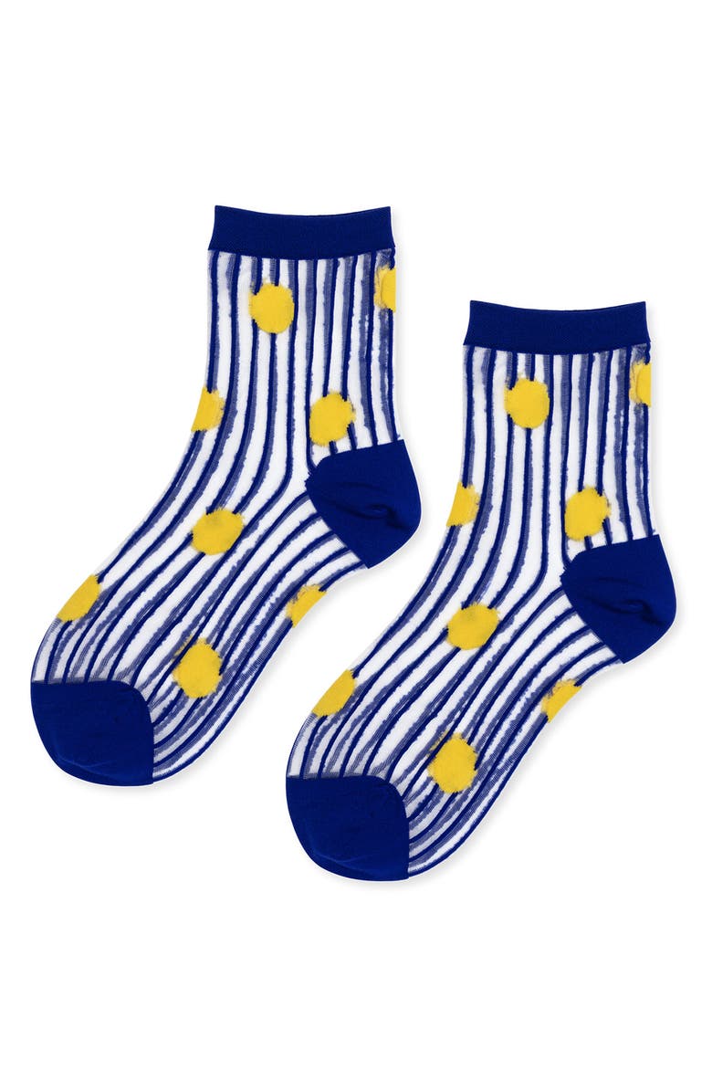 Hansel From Basel Tulle Stripe Sheer Quarter Socks, Alternate, color, Blue