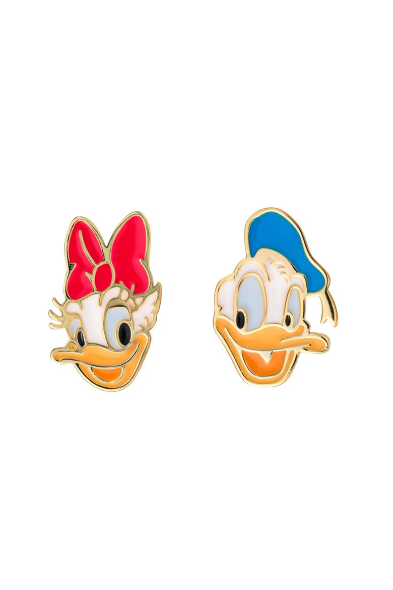 Daisy and Donald Duck Mismatched Small Stud Earrings Official License, Main, color, Metallic Gold