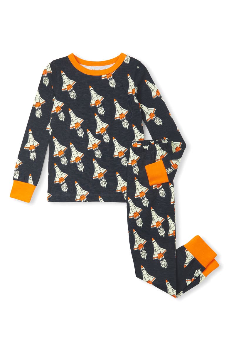 Hatley Kids' Glow in the Dark Space Shuttle Print Fitted Two-Piece Pajamas, Main, color,