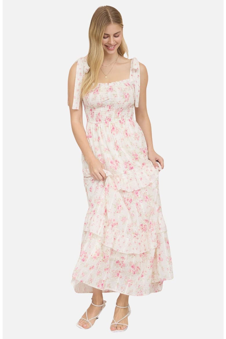 Floral Tie Strap Tiered Maxi Dress, Alternate, color, PINK MULTI