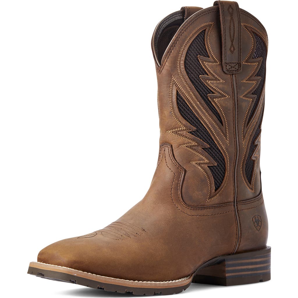 Ariat Men's Hybrid Venttek Western Square Toe Boot In Distressed Tan In Brown