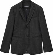 John Varvatos Alllen Charcoal Grey Textured Stretch Wool
Cotton Blend Suit Jacket
