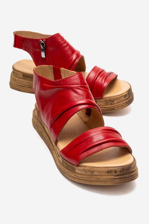 Lunas Leather Side-Zip Flat Heel Sandal