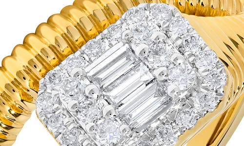H.j. Namdar Diamond Cluster Rib Textured Bypass Ring