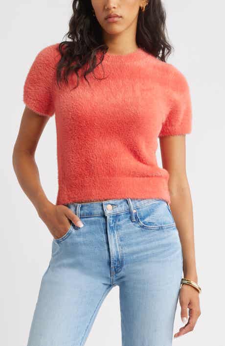 Open Edit Fuzzy Short Sleeve Sweater