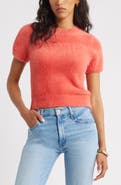 Open Edit Fuzzy Short Sleeve Sweater