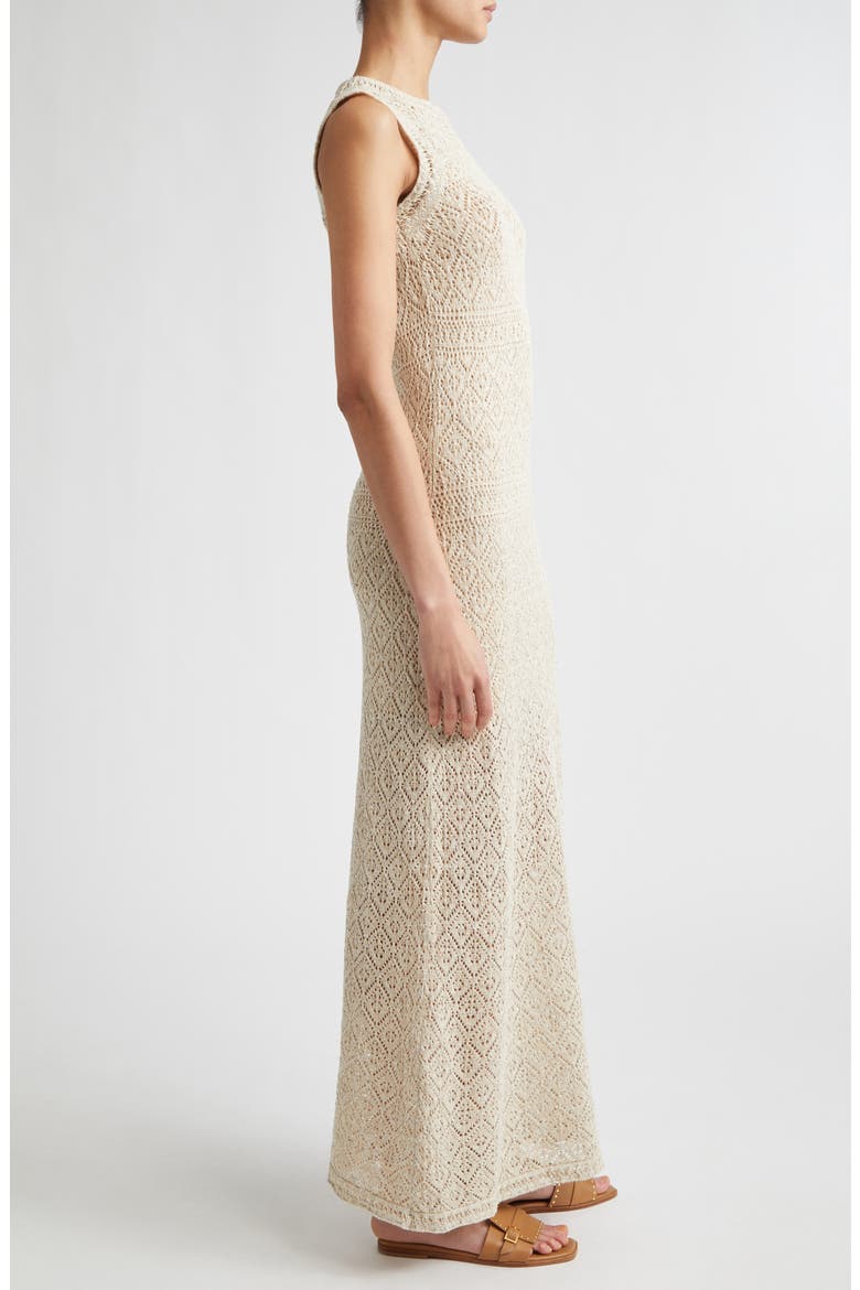 Metallic Linen, Cotton & Silk Blend Pointelle Maxi Sweater Dress, Alternate, color, IVORY