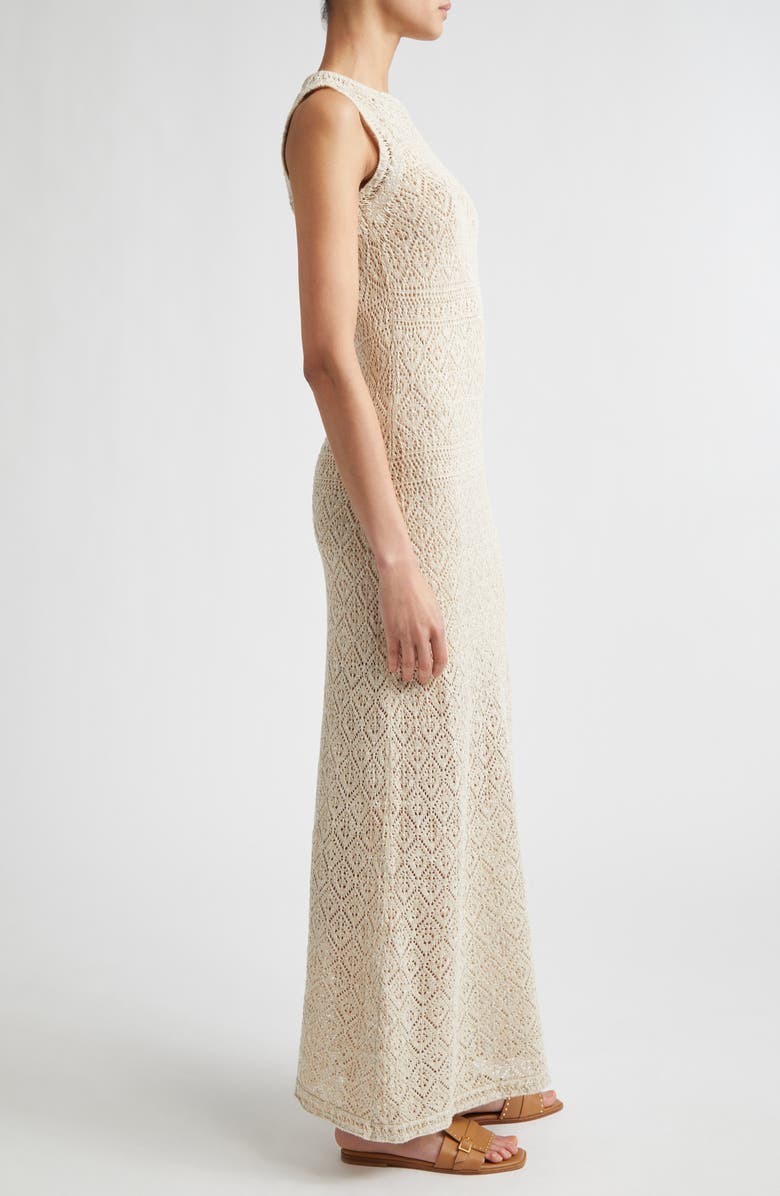 Eleventy Metallic Linen, Cotton & Silk Blend Pointelle Maxi Sweater Dress, Alternate, color, Ivory