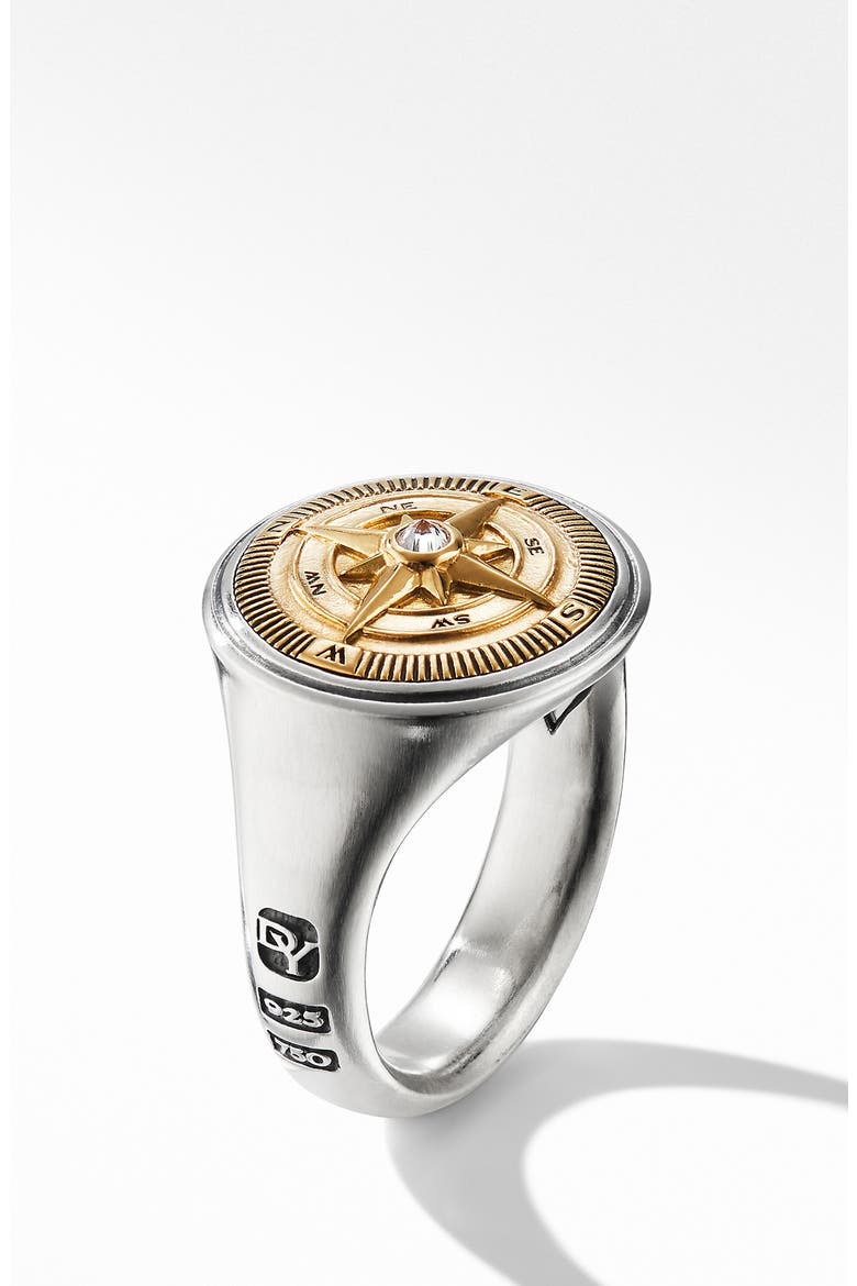 Maritime® Compass Signet Ring with 18K Yellow Gold and Center Diamond, Alternate, color, SILVER/ YELLOW GOLD/ DIAMOND
