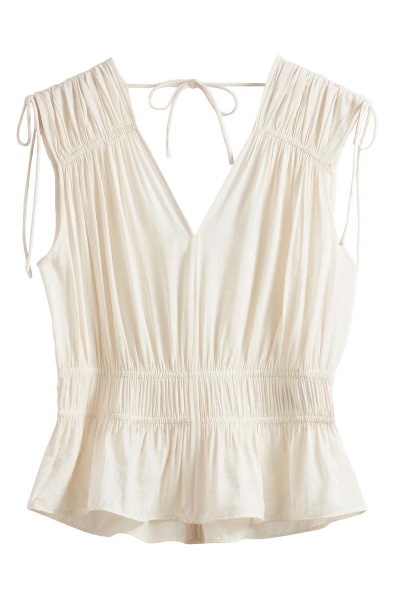 & Other Stories Drawstring Tie Shirred Waist Top, Alternate, color, White Dusty Light