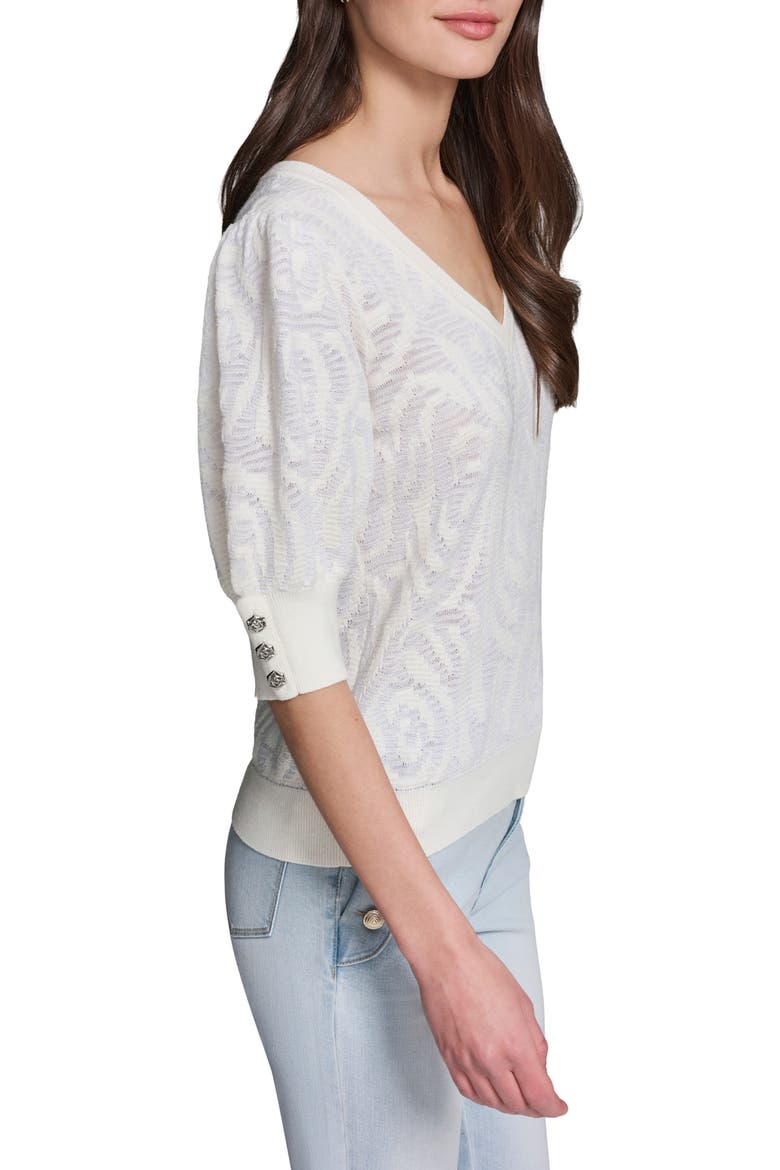 Floral Puff Sleeve Sweater, Alternate, color, SOFT WHITE