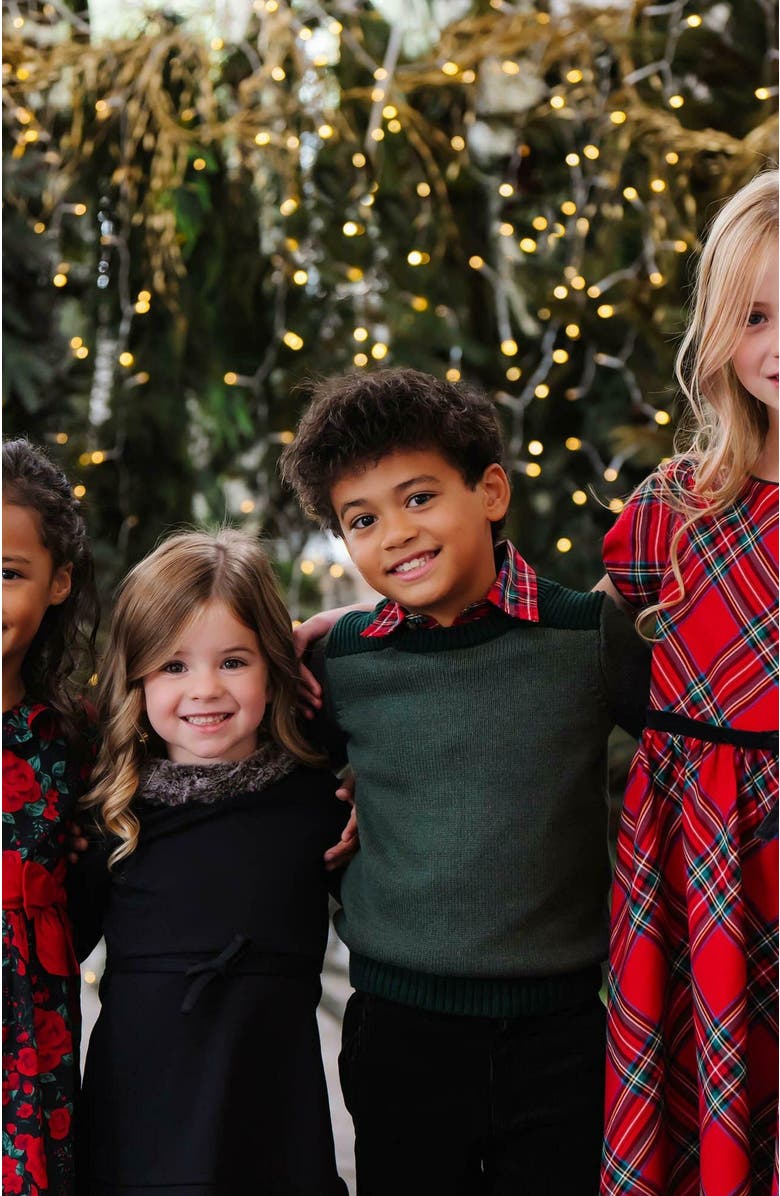 Hope & Henry Girls' Ruffle Collar Party Dress, Toddler, Alternate, color, Black Holiday Rose