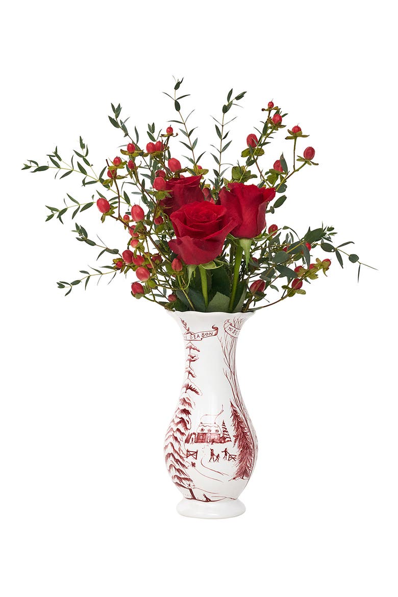 Country Estate Winter Frolic Vase, Alternate, color, WHITE/ RUBY