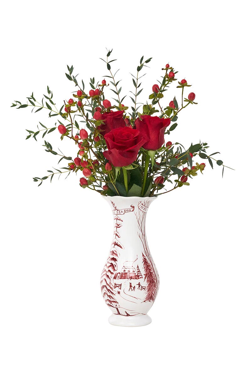 Juliska Country Estate Winter Frolic Vase, Alternate, color, White/ Ruby