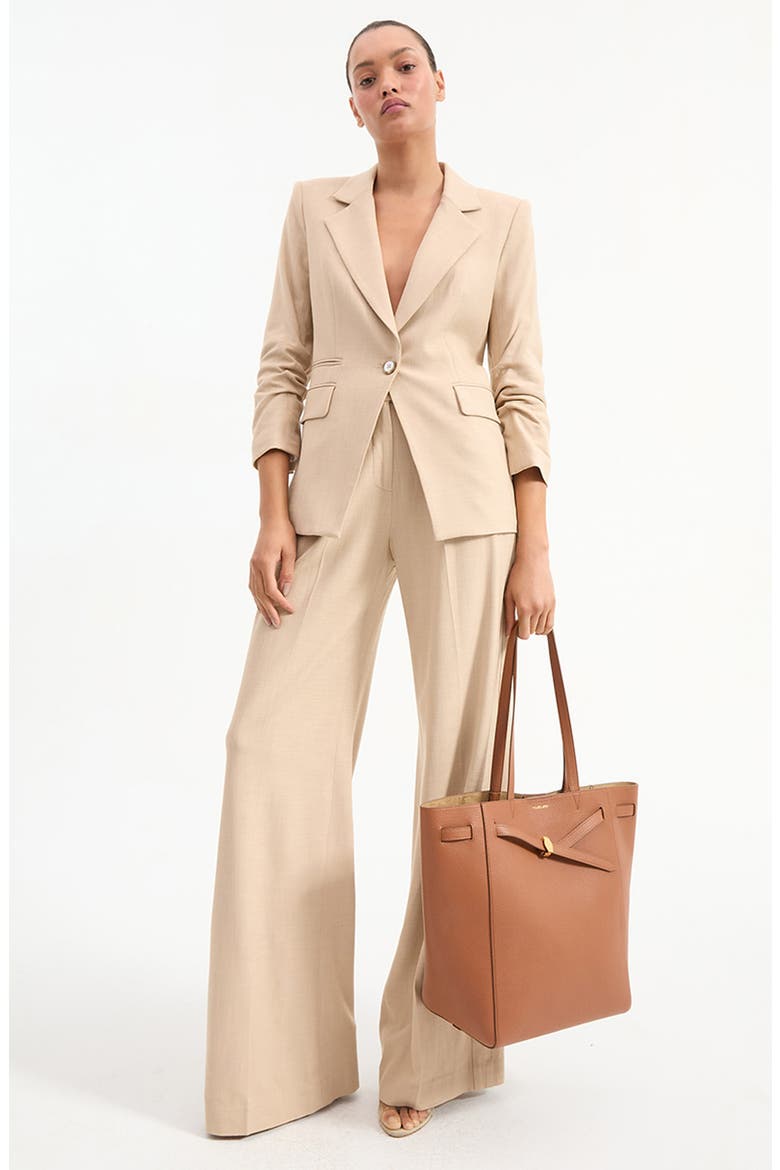 Battista Ruched Sleeve Dickey Blazer, Alternate, color, STONE KHAKI