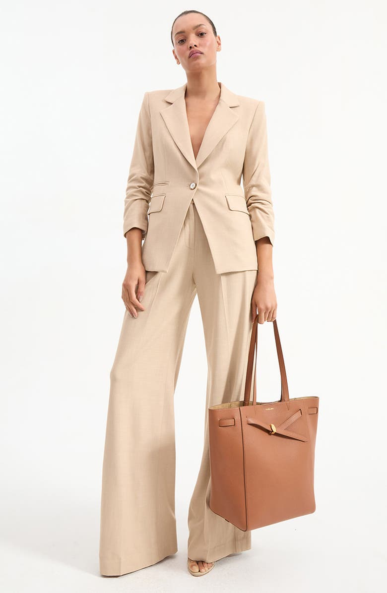 Veronica Beard Battista Ruched Sleeve Dickey Blazer, Alternate, color, Stone Khaki