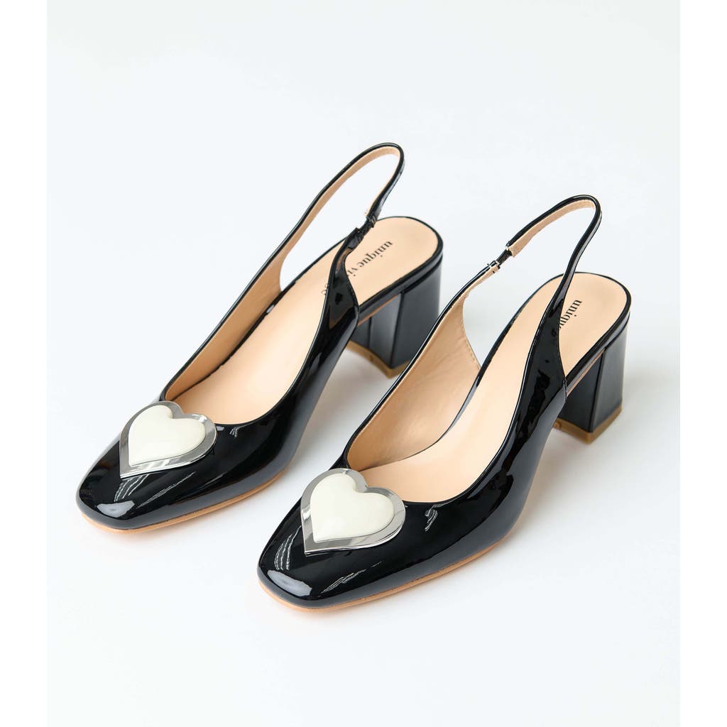 Unique Vintage Heart Leatherette Slingback Heels In Black