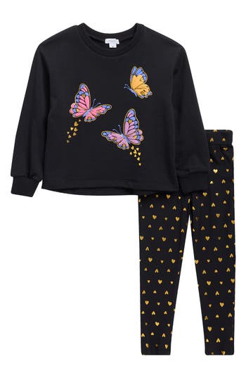 Flapdoodles Kids' Butterfly Pullover & Leggings Set In Black
