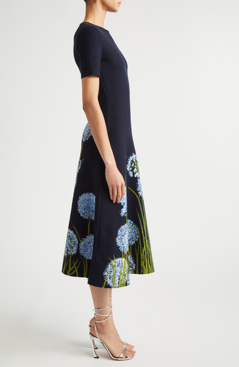 Oscar de la Renta Allium Jacquard Knit A-Line Dress, Alternate, color, Night Sky Multi