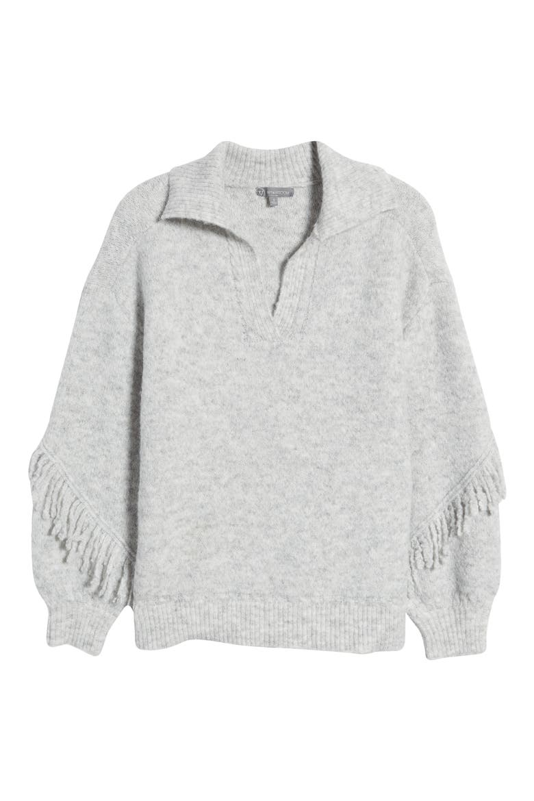 Fringe Blouson Sleeve Sweater (Nordstrom Exclusive), Alternate, color, HEATHER GREY