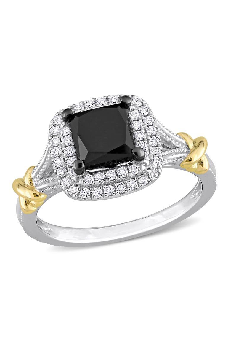 Black & White Diamond Princess Halo Ring 14k, Main, color, Black Diamond