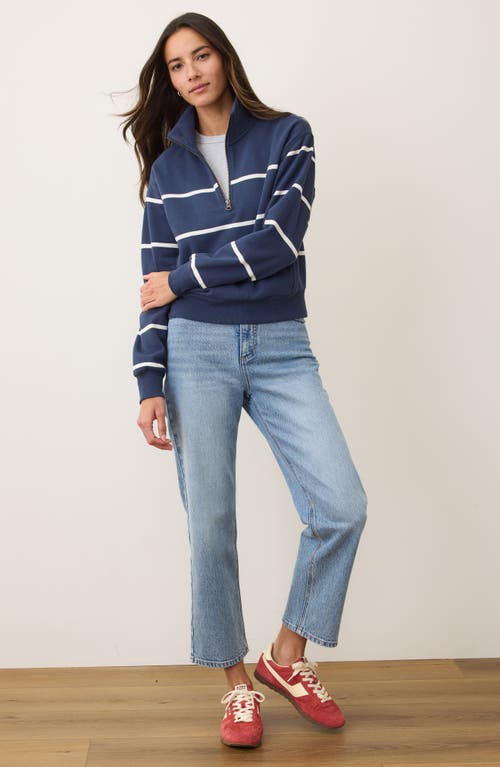 Marine Layer Cloud 9 Fleece Stripe Half Zip Sweatshirt In Blue