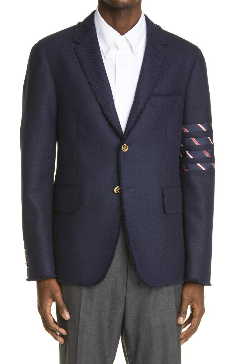 Thom Browne 4-Bar Frayed Wool Sport Coat, Main, color,