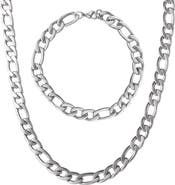 Lucky Brand Stainless Steel Figaro Chain & Bracelet Set
