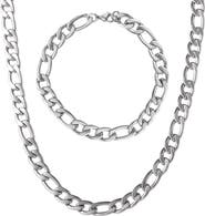 Lucky Brand Stainless Steel Figaro Chain & Bracelet Set