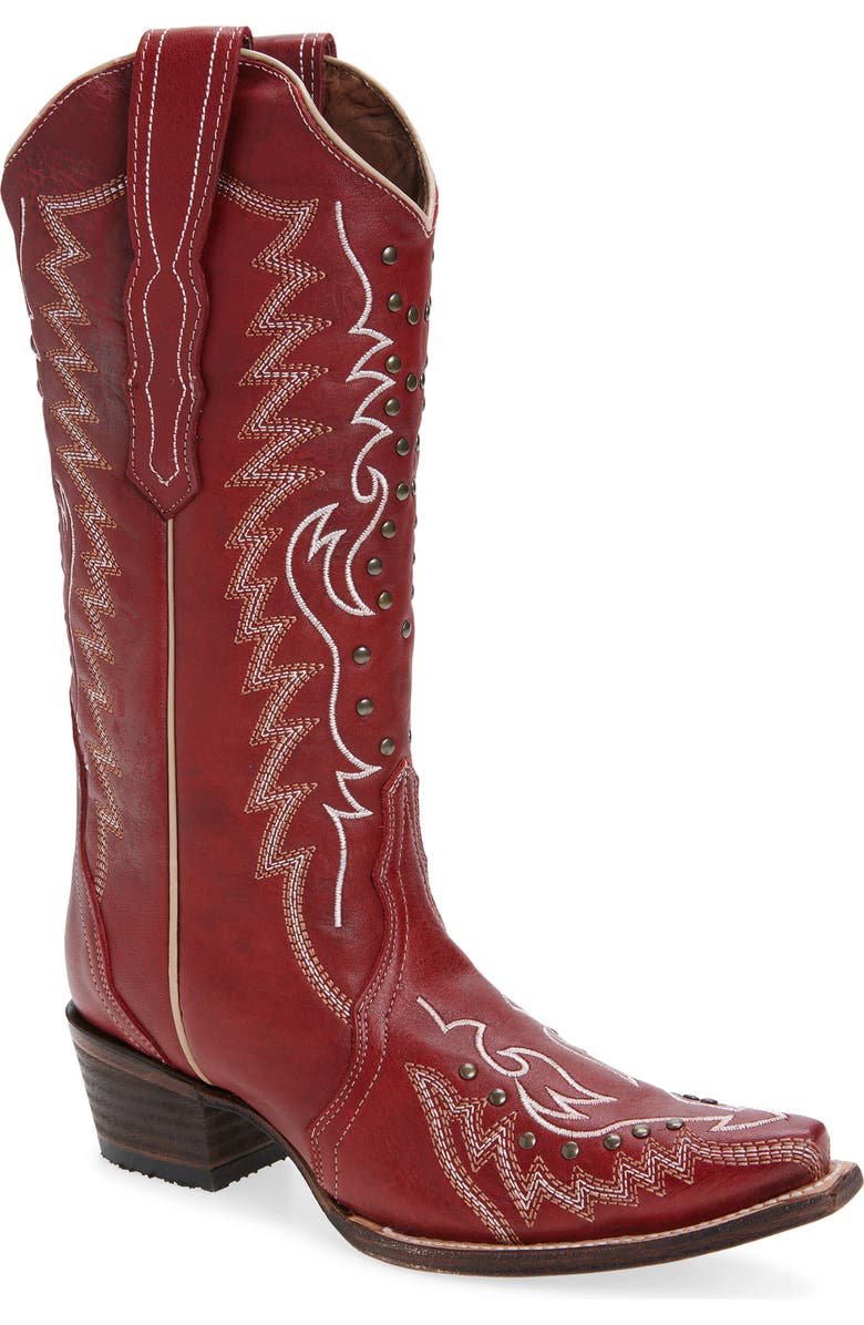 CIRCLE G Embroidered Stud Mid Calf Western Boot, Main, color, Red