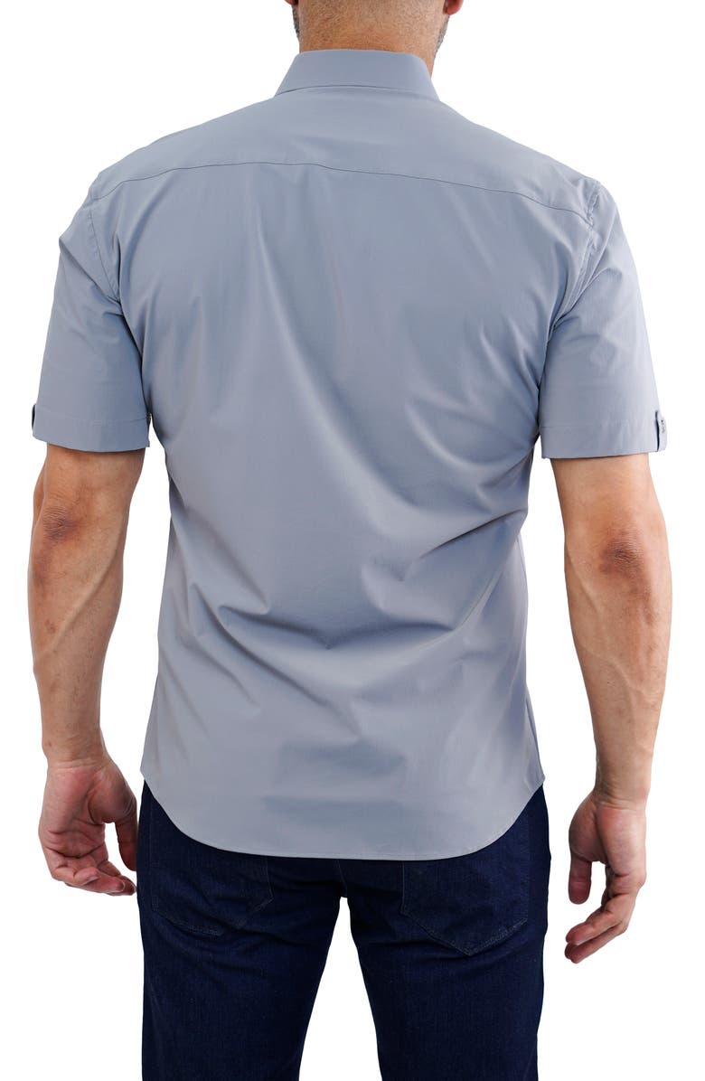 Maceoo Galileo Grey Stretchcore Short Sleeve Cotton Blend Button-Up Shirt, Alternate, color, 
