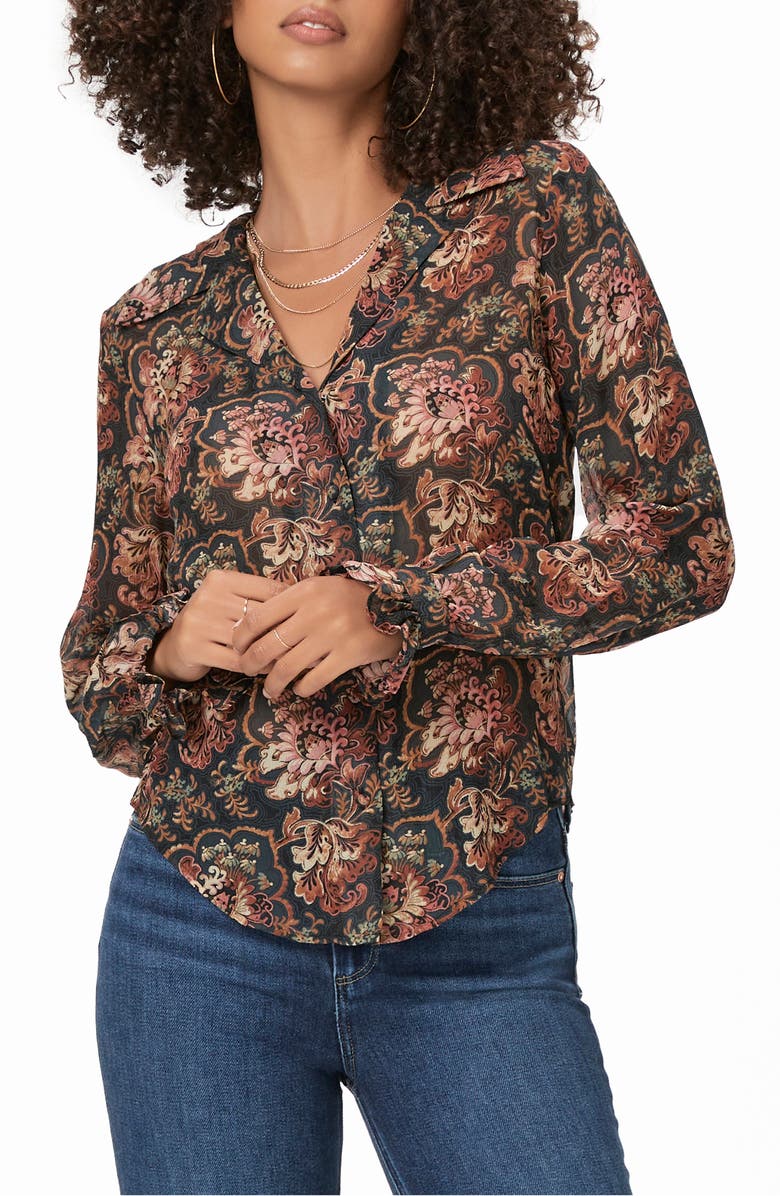 PAIGE Ellyn Silk Button-Up Shirt, Alternate, color, Black/ Blue