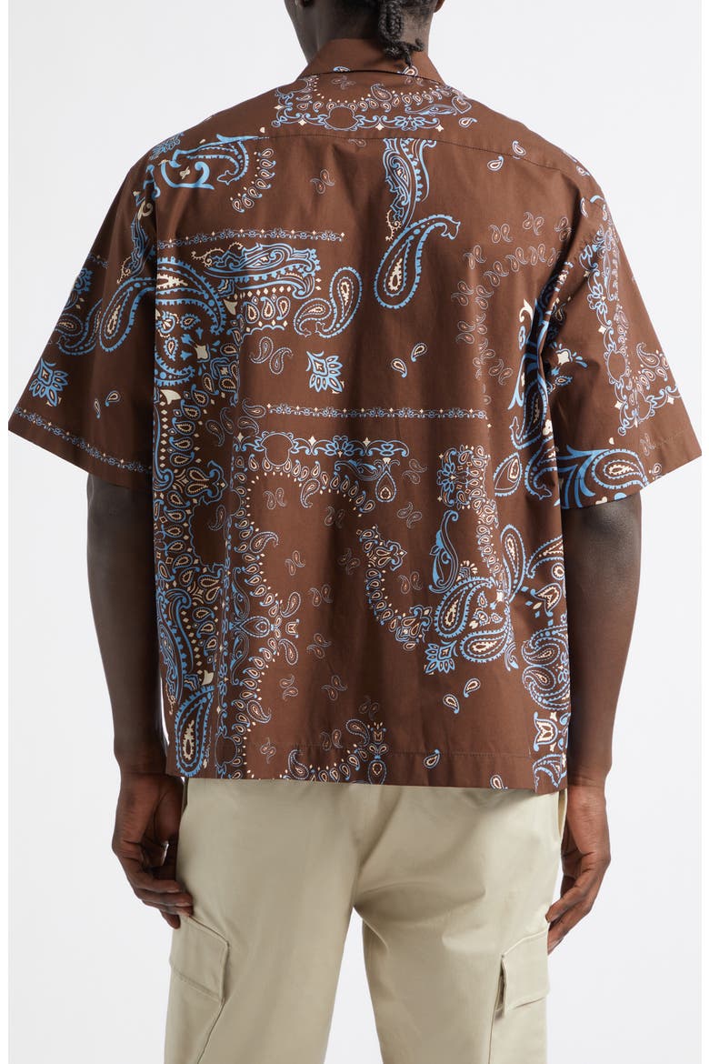 Bandana Print Short Sleeve Cotton Button-Up Shirt, Alternate, color, PARSLEY BROWN/ BLUE