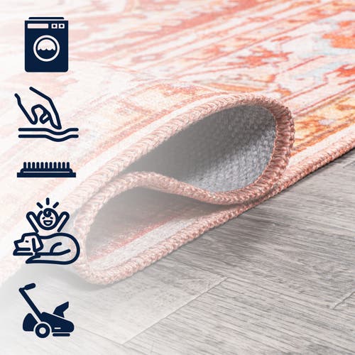 Jonathan Y Asa Ornate Medallion Machine-washable Round Area Rug In Orange/cream-beige