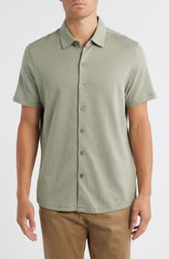 Robert Barakett Nino Herringbone Short Sleeve Cotton Knit Button-Up Shirt