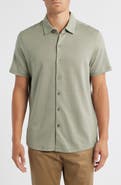 Robert Barakett Nino Herringbone Short Sleeve Cotton Knit Button-Up Shirt