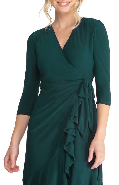 Kiyonna Whimsy Midi Wrap Dress In Hunter Green