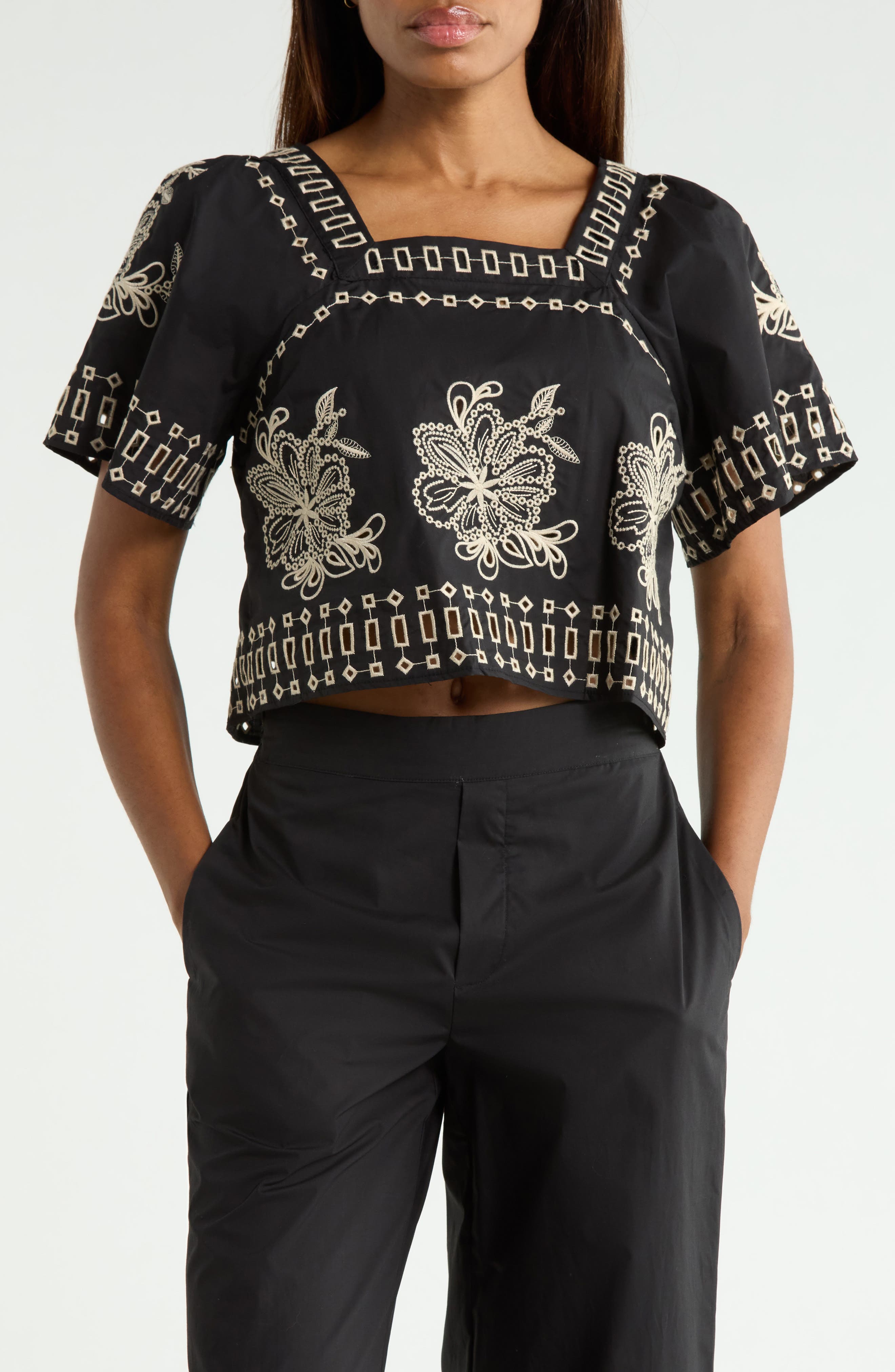 Embroidered Square Neck Blouse