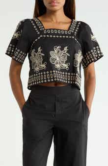 Embroidered Square Neck Blouse