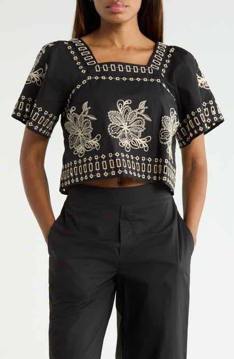 Embroidered Square Neck Blouse