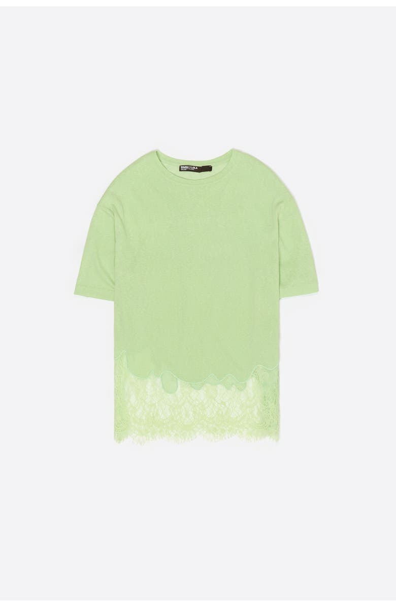 Bimba y Lola Long Lace T-shirt, Alternate, color, Apple Green