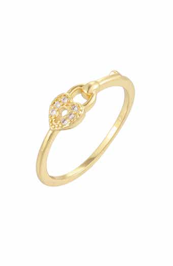 14k Gold Plated Cubic Zirconia Sideways Heart Ring