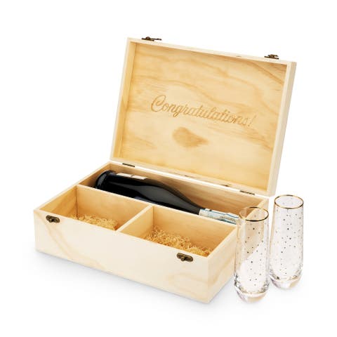 Celebrate Wood Champagne Box and Flutes Set
