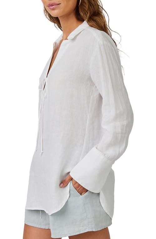 Bella Dahl Tie Neck Linen Tunic Top In White