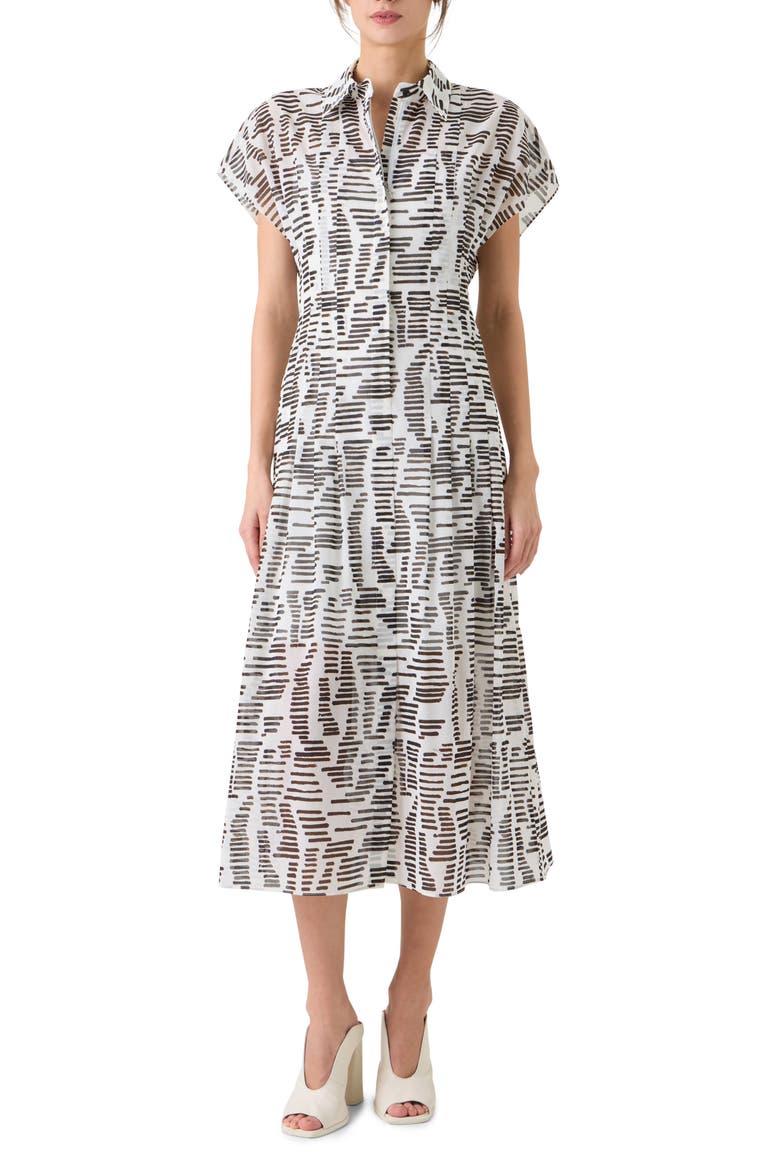 Dance Movements Print Cotton Poplin Shirtdress, Main, color, ECRU-BLACK