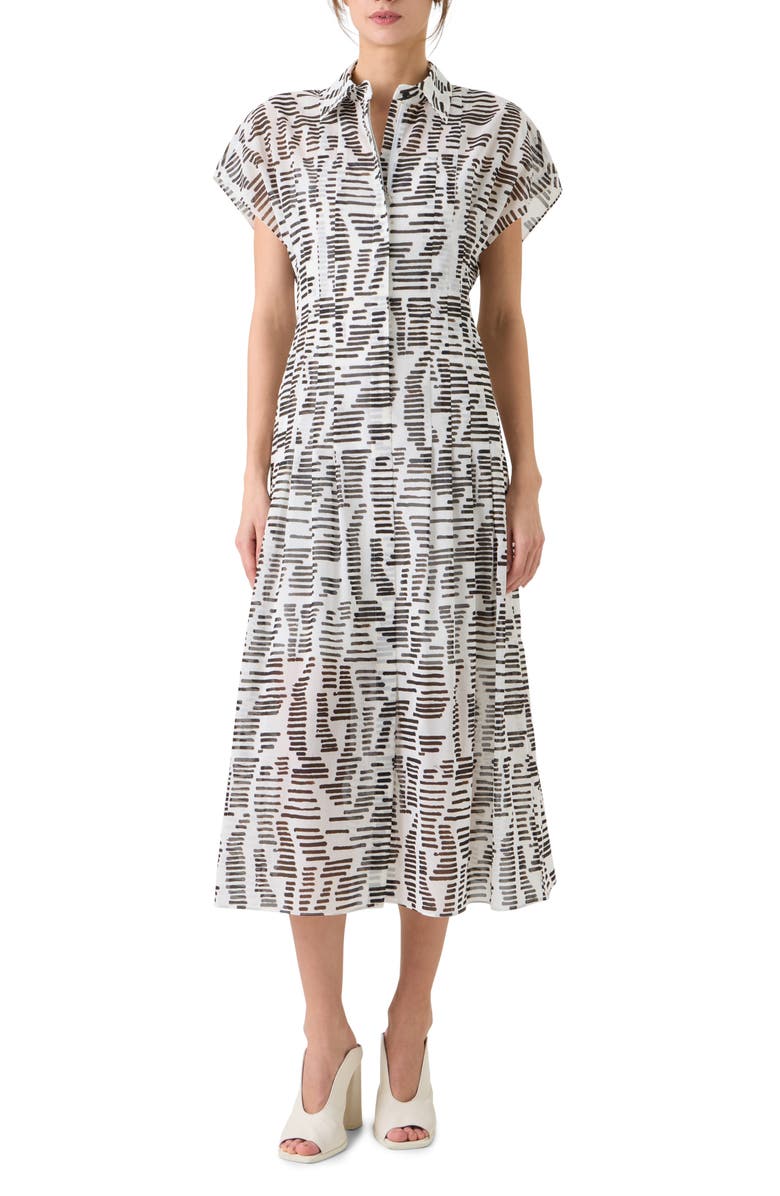 Akris Dance Movements Print Cotton Poplin Shirtdress, Main, color, Ecru-Black